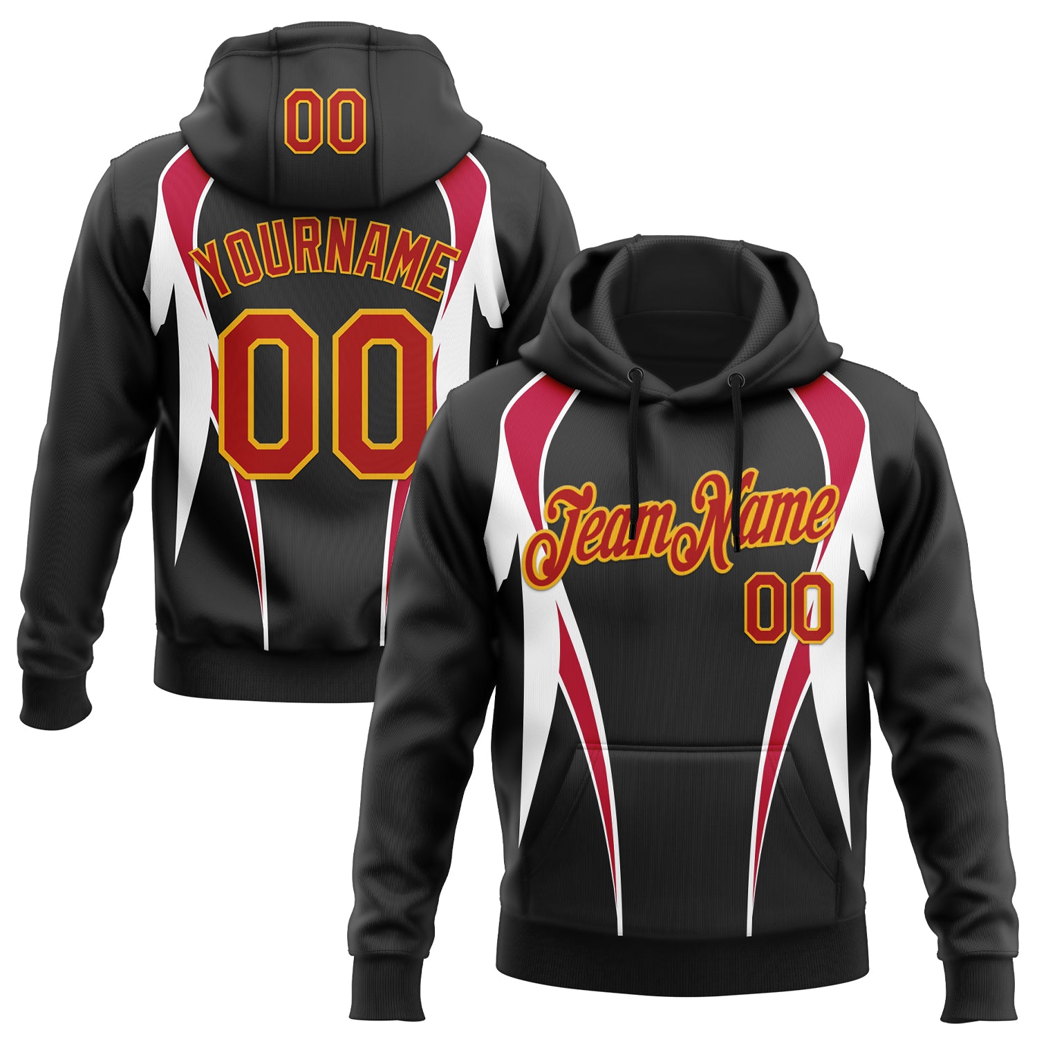 Custom Stitched Black Red White-Gold 3D Pattern Design Sportswear Pullover Sweatshirt Hoodie