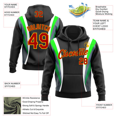 Custom Stitched Black Red White Green-Gold 3D Pattern Design Sportswear Pullover Sweatshirt Hoodie