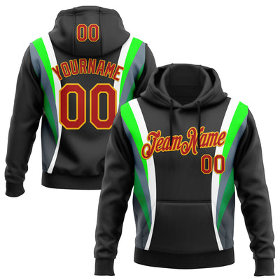 Custom Stitched Black Red White Green-Gold 3D Pattern Design Sportswear Pullover Sweatshirt Hoodie