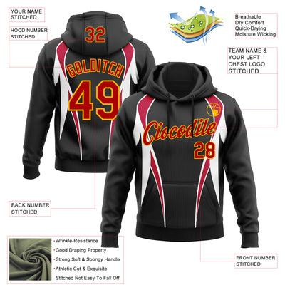 Custom Stitched Black Red White-Gold 3D Pattern Design Sportswear Pullover Sweatshirt Hoodie