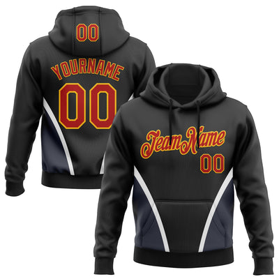 Custom Stitched Black Red White-Gold 3D Pattern Design Sportswear Pullover Sweatshirt Hoodie