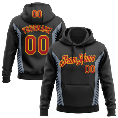 Custom Stitched Black Red Gray-Gold 3D Pattern Design Sportswear Pullover Sweatshirt Hoodie