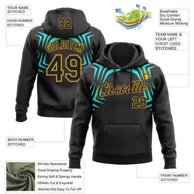 Custom Stitched Black Green-Gold 3D Pattern Design Sportswear Pullover Sweatshirt Hoodie