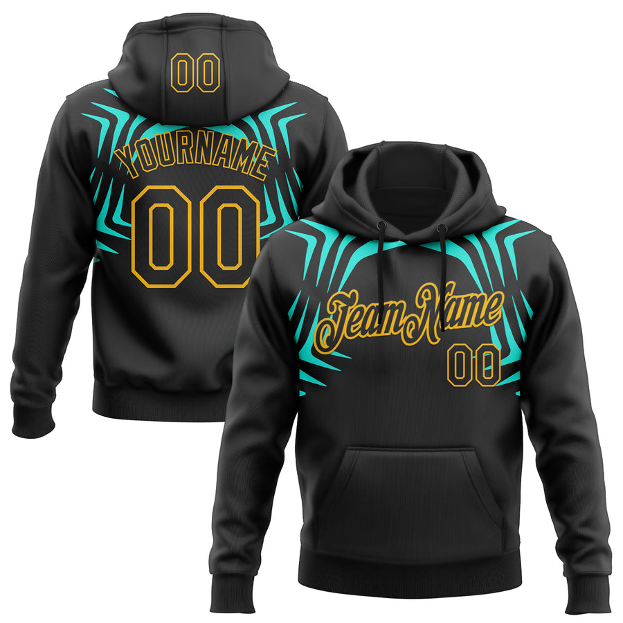 Custom Stitched Black Green-Gold 3D Pattern Design Sportswear Pullover Sweatshirt Hoodie