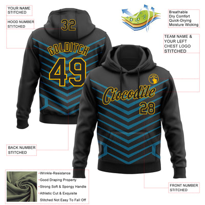 Custom Stitched Black Blue-Gold 3D Pattern Design Sportswear Pullover Sweatshirt Hoodie
