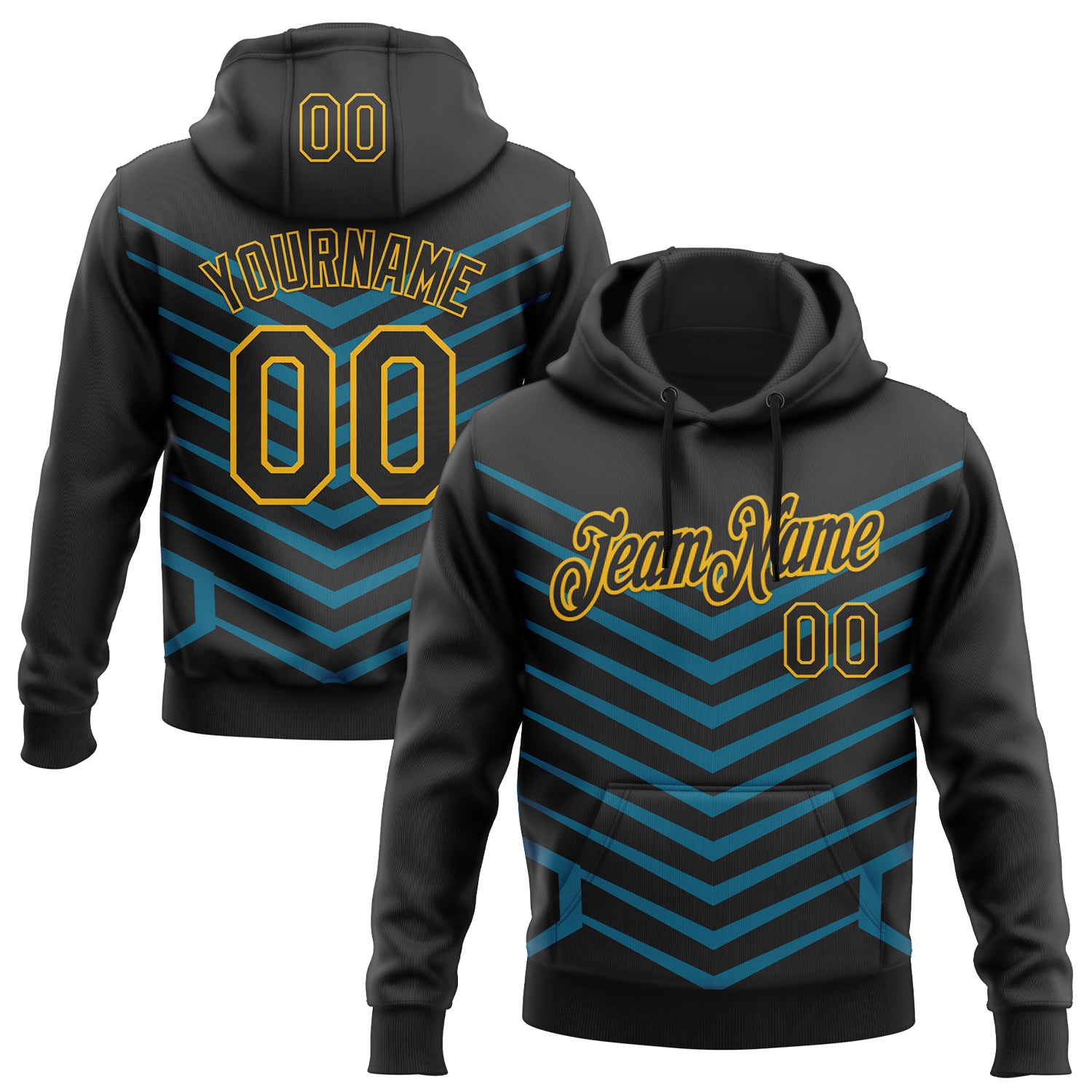 Custom Stitched Black Blue-Gold 3D Pattern Design Sportswear Pullover Sweatshirt Hoodie