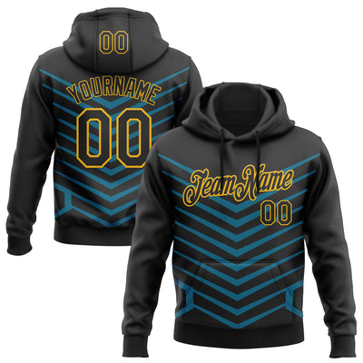 Custom Stitched Black Blue-Gold 3D Pattern Design Sportswear Pullover Sweatshirt Hoodie