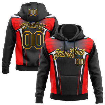 Custom Stitched Black Red White-Gold 3D Pattern Design Sportswear Pullover Sweatshirt Hoodie