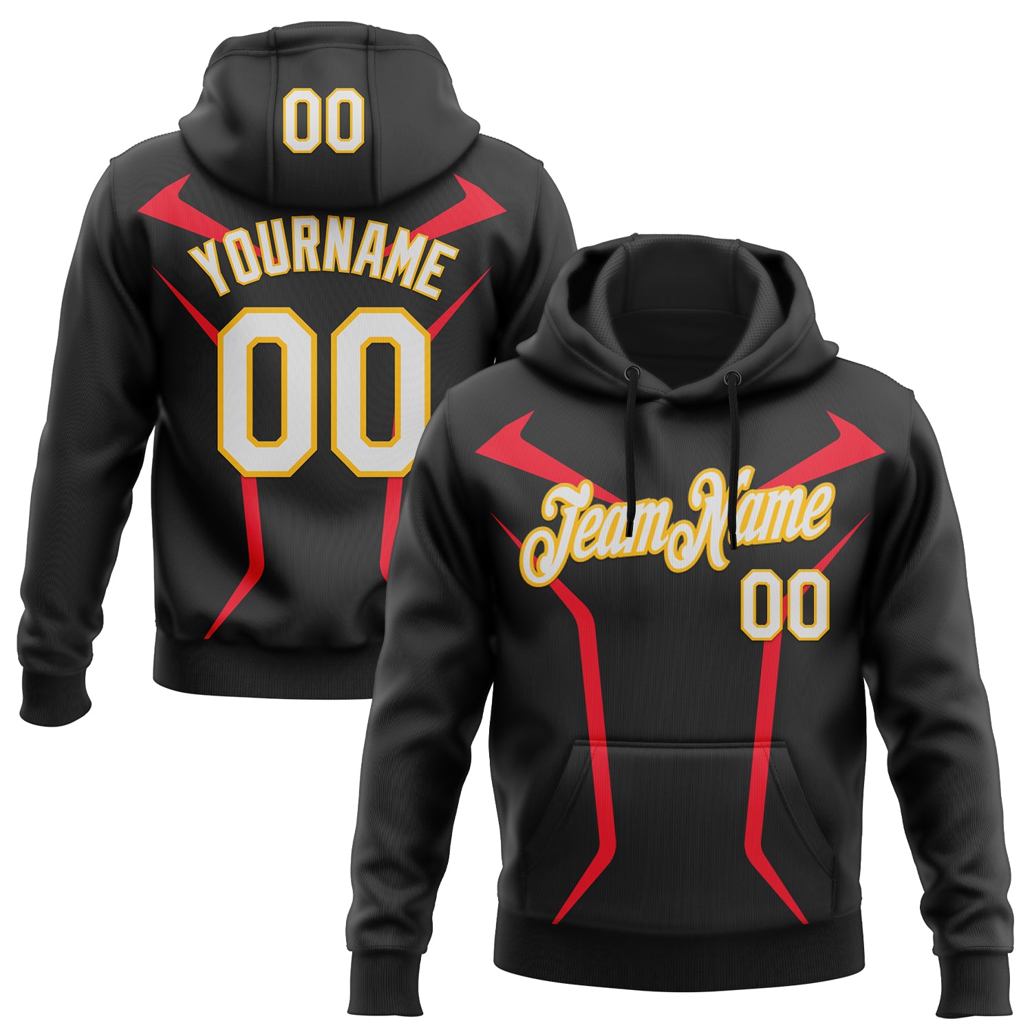 Custom Stitched Black White Red-Gold 3D Pattern Design Sportswear Pullover Sweatshirt Hoodie