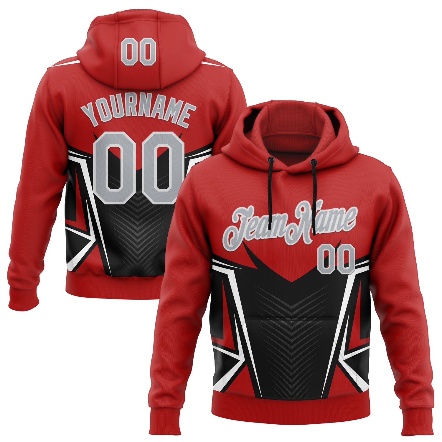 Custom Stitched Red Light Gray Black-White 3D Pattern Design Sportswear Pullover Sweatshirt Hoodie
