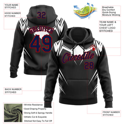 Custom Stitched Black Navy White-Red 3D Pattern Design Sportswear Pullover Sweatshirt Hoodie