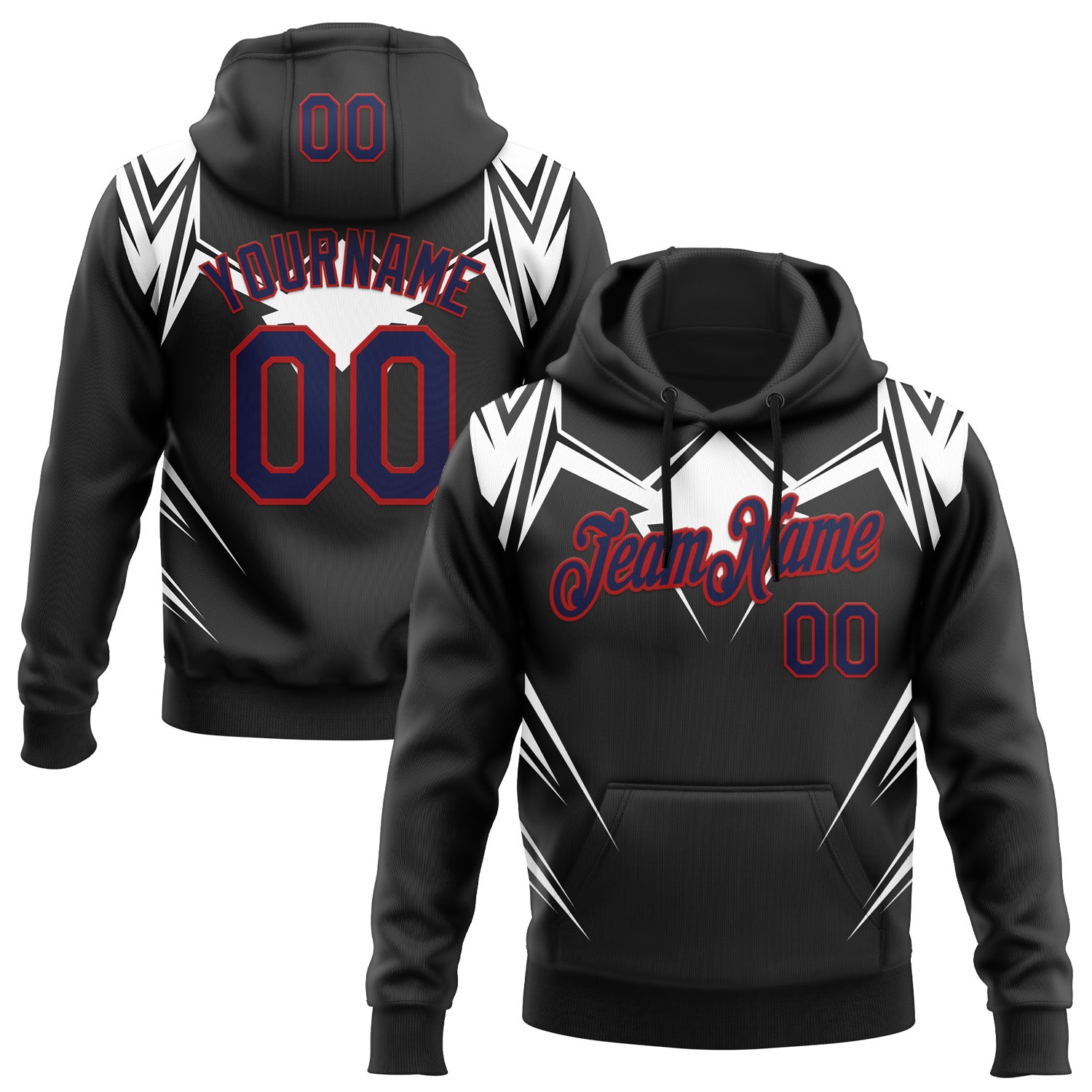 Custom Stitched Black Navy White-Red 3D Pattern Design Sportswear Pullover Sweatshirt Hoodie