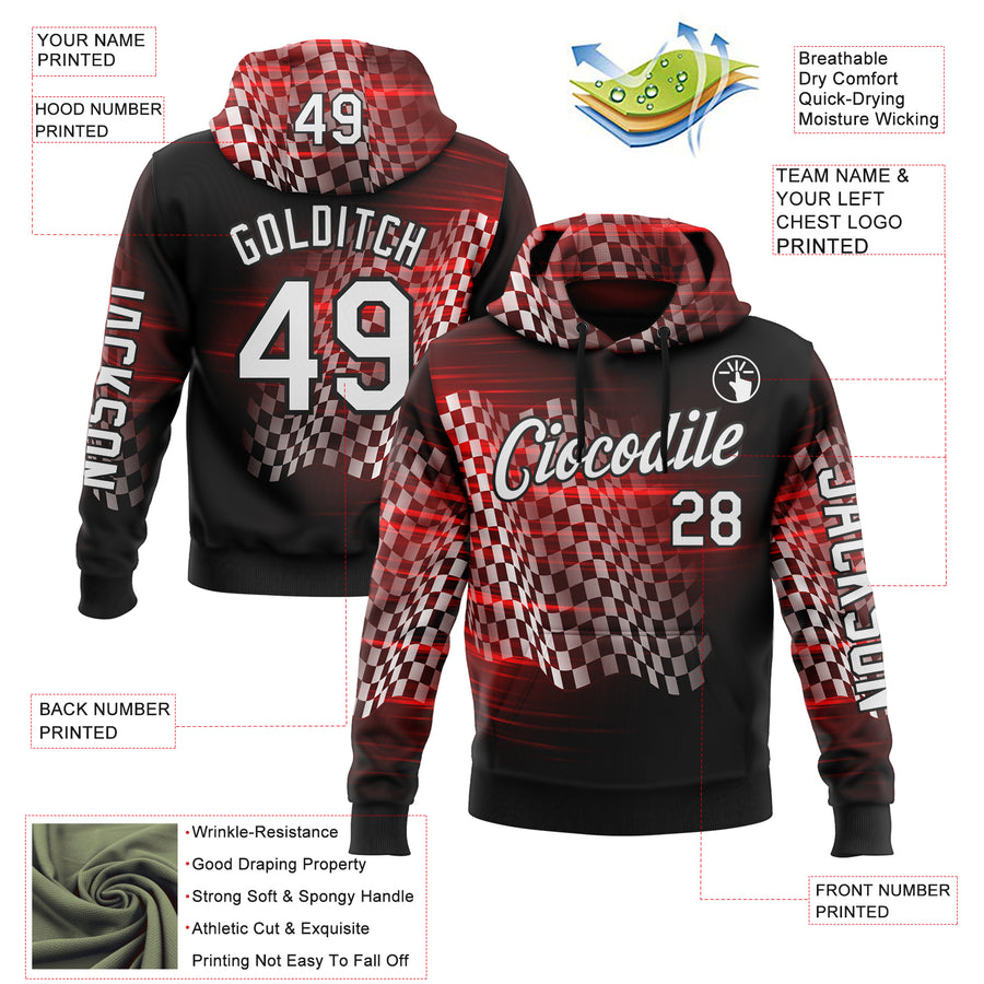 Custom Black White-Red 3D Pattern Design Formula Auto Car Racing Motorsport Sports Pullover Sweatshirt Hoodie