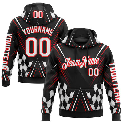 Custom Black White-Fire Red 3D Pattern Design Formula Auto Car Racing Motorsport Sports Pullover Sweatshirt Hoodie