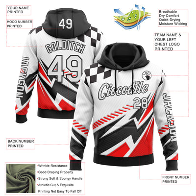 Custom White Black-Red 3D Pattern Design Formula Auto Car Racing Motorsport Sports Pullover Sweatshirt Hoodie