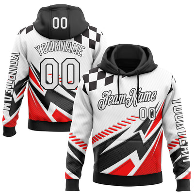 Custom White Black-Red 3D Pattern Design Formula Auto Car Racing Motorsport Sports Pullover Sweatshirt Hoodie