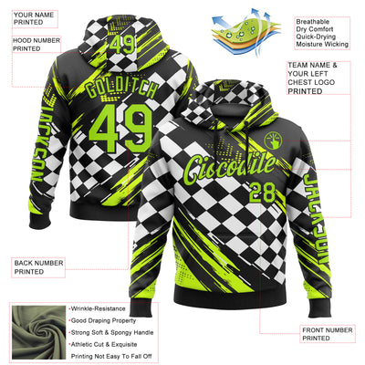 Custom Black Neon Green-White 3D Pattern Design Formula Auto Car Racing Motorsport Sports Pullover Sweatshirt Hoodie