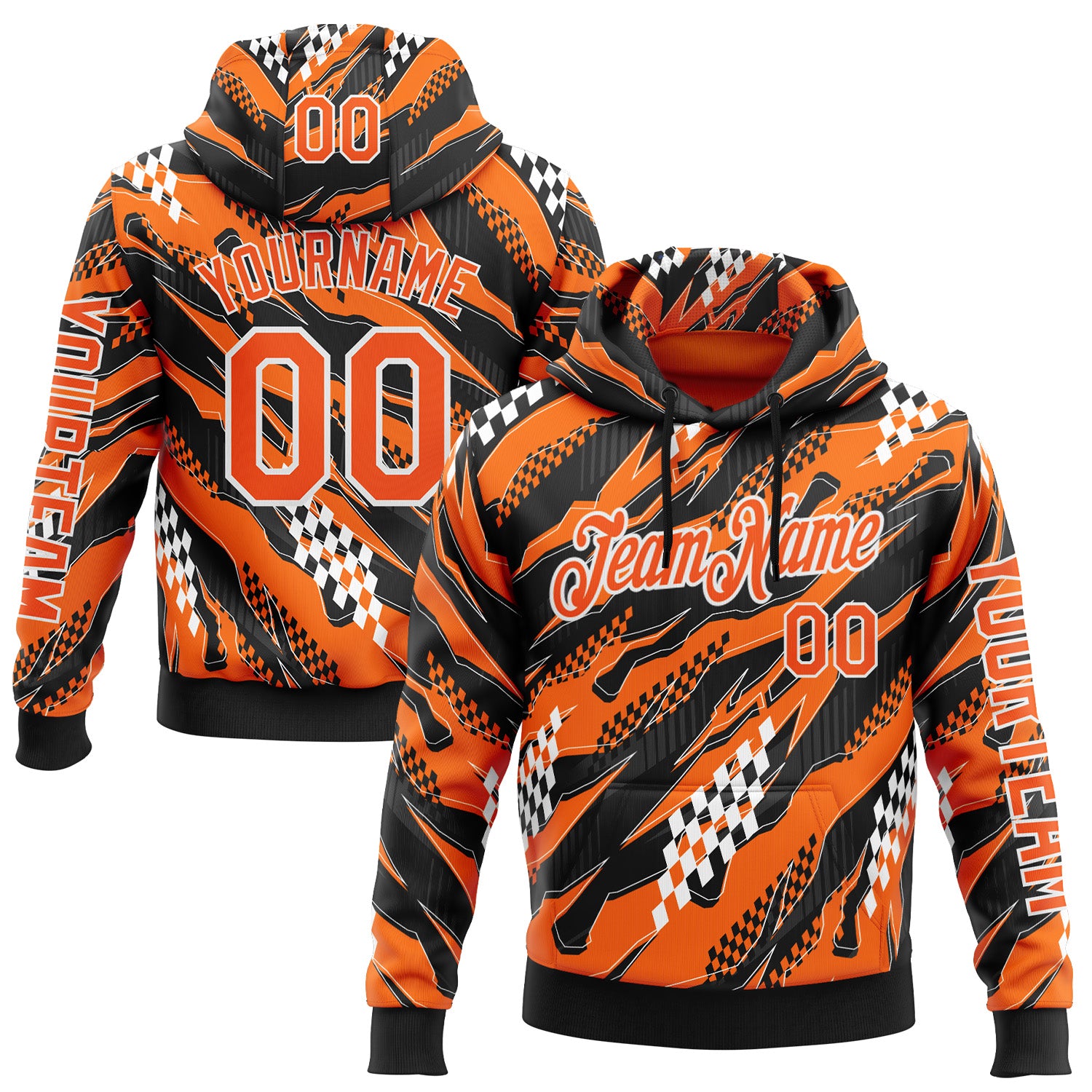 Custom Orange Black-White 3D Pattern Design Formula Auto Car Racing Motorsport Sports Pullover Sweatshirt Hoodie