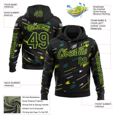 Custom Black Neon Green-White 3D Pattern Design Formula Auto Car Racing Motorsport Sports Pullover Sweatshirt Hoodie