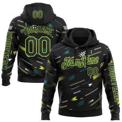 Custom Black Neon Green-White 3D Pattern Design Formula Auto Car Racing Motorsport Sports Pullover Sweatshirt Hoodie