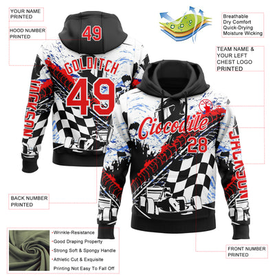 Custom Black Fire Red-White 3D Pattern Design Formula Auto Car Racing Motorsport Sports Pullover Sweatshirt Hoodie