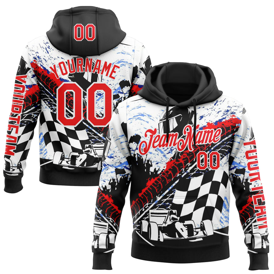 Custom Black Fire Red-White 3D Pattern Design Formula Auto Car Racing Motorsport Sports Pullover Sweatshirt Hoodie