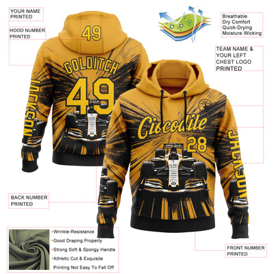 Custom Yellow Black-White 3D Pattern Design Formula Auto Car Racing Motorsport Sports Pullover Sweatshirt Hoodie