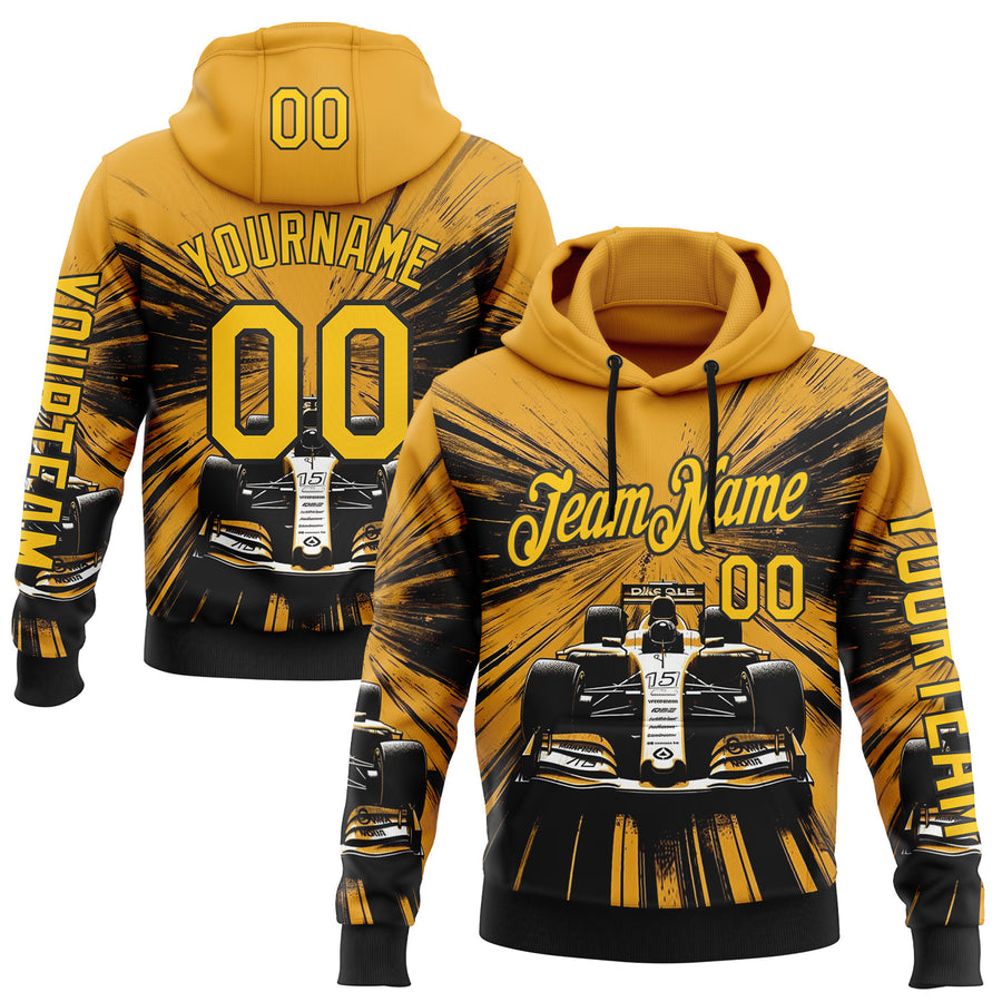Custom Yellow Black-White 3D Pattern Design Formula Auto Car Racing Motorsport Sports Pullover Sweatshirt Hoodie