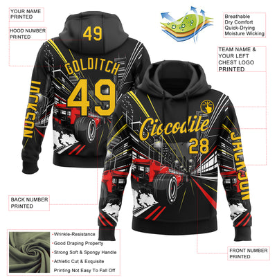 Custom Black Yellow Red-White 3D Pattern Design Formula Auto Car Racing Motorsport Sports Pullover Sweatshirt Hoodie
