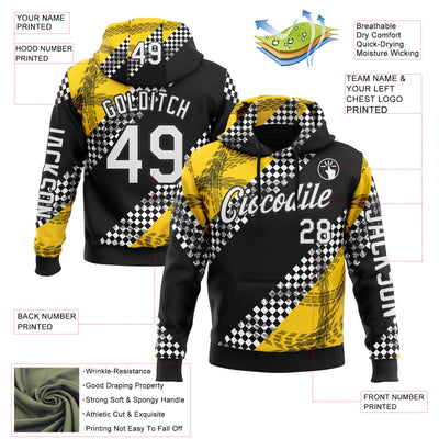 Custom Black White-Yellow 3D Pattern Design Formula Auto Car Racing Motorsport Sports Pullover Sweatshirt Hoodie