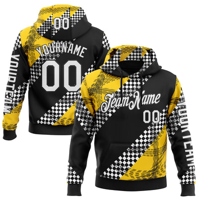 Custom Black White-Yellow 3D Pattern Design Formula Auto Car Racing Motorsport Sports Pullover Sweatshirt Hoodie