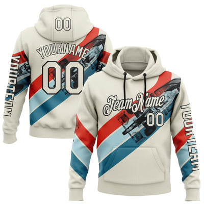 Custom Cream Red Blue-Black 3D Pattern Design Formula Auto Car Racing Motorsport Sports Pullover Sweatshirt Hoodie