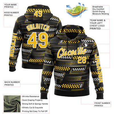 Custom Black Yellow-White 3D Pattern Design Formula Auto Car Racing Motorsport Sports Pullover Sweatshirt Hoodie