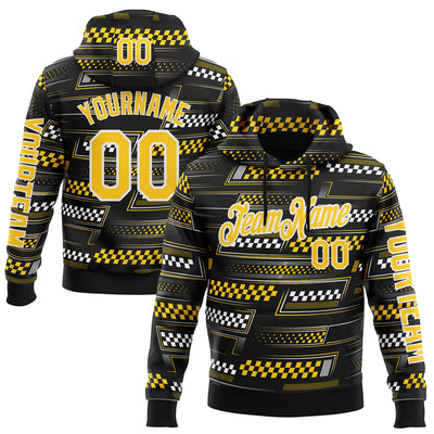 Custom Black Yellow-White 3D Pattern Design Formula Auto Car Racing Motorsport Sports Pullover Sweatshirt Hoodie