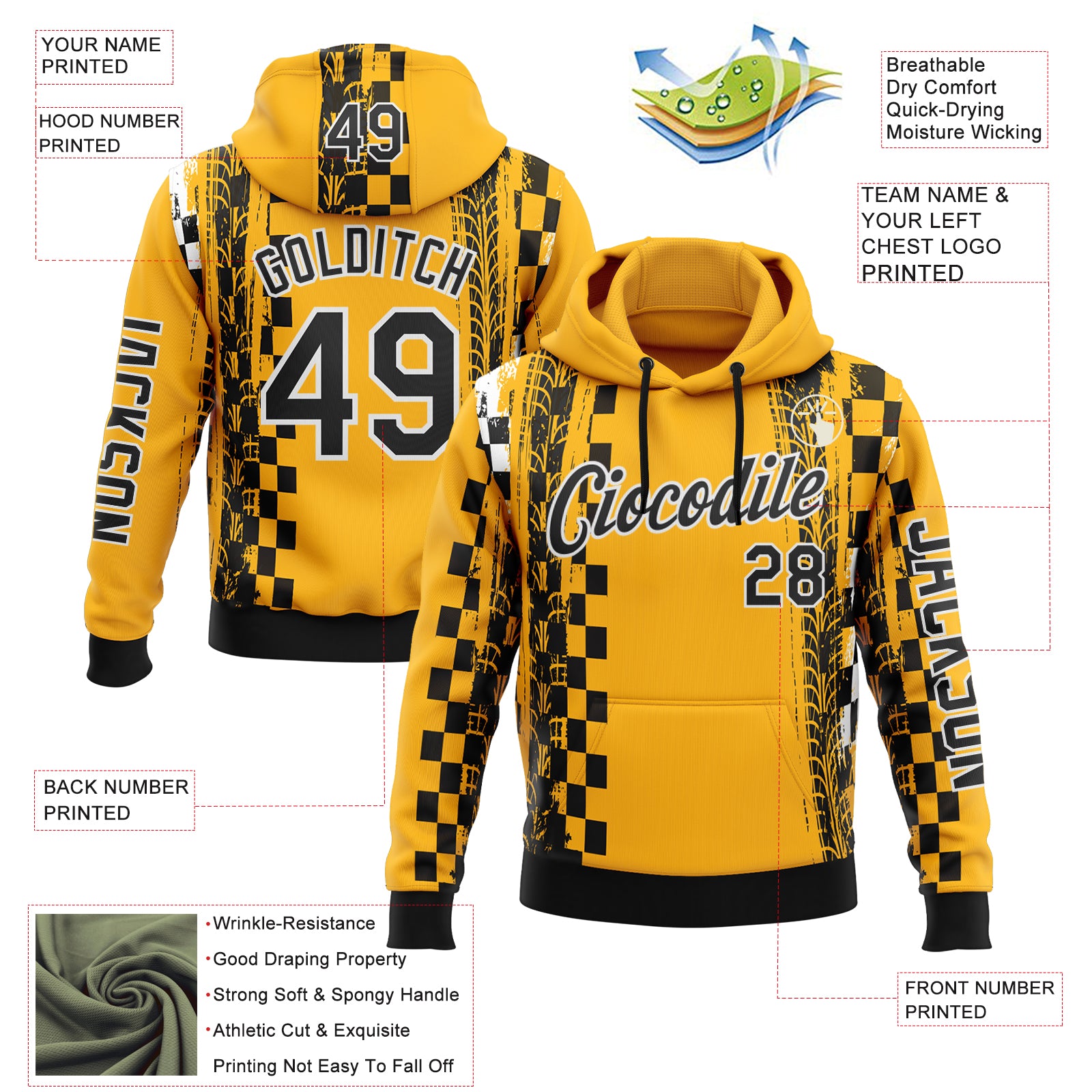 Custom Yellow Black-White 3D Pattern Design Formula Auto Car Racing Motorsport Sports Pullover Sweatshirt Hoodie