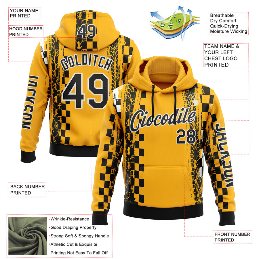 Custom Yellow Black-White 3D Pattern Design Formula Auto Car Racing Motorsport Sports Pullover Sweatshirt Hoodie