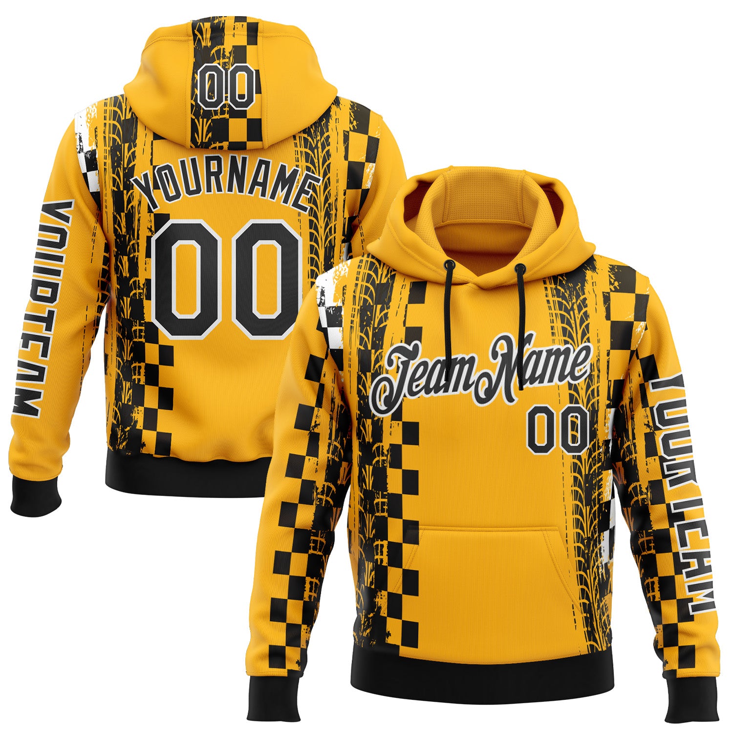 Custom Yellow Black-White 3D Pattern Design Formula Auto Car Racing Motorsport Sports Pullover Sweatshirt Hoodie