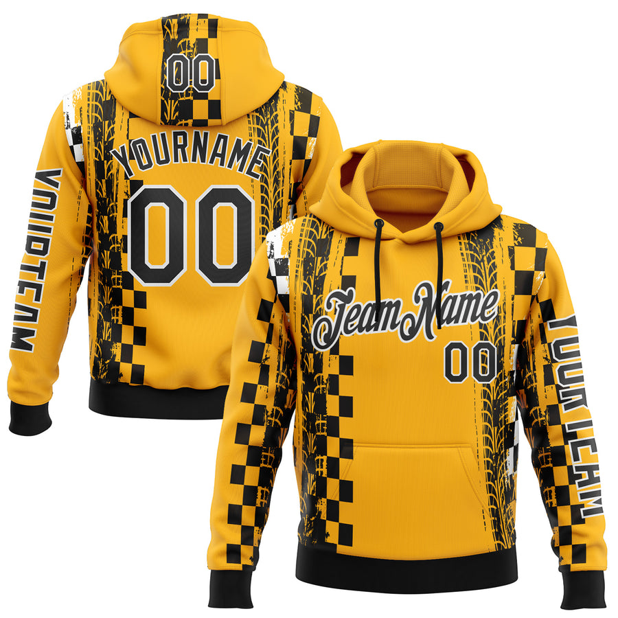 Custom Yellow Black-White 3D Pattern Design Formula Auto Car Racing Motorsport Sports Pullover Sweatshirt Hoodie
