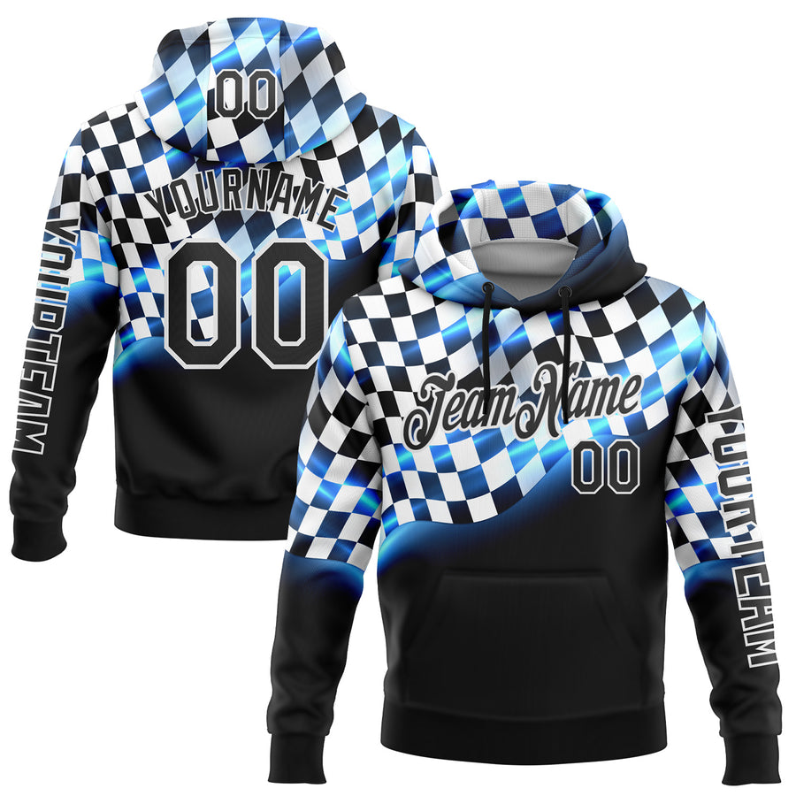 Custom Black Blue-White 3D Pattern Design Formula Auto Car Racing Motorsport Sports Pullover Sweatshirt Hoodie