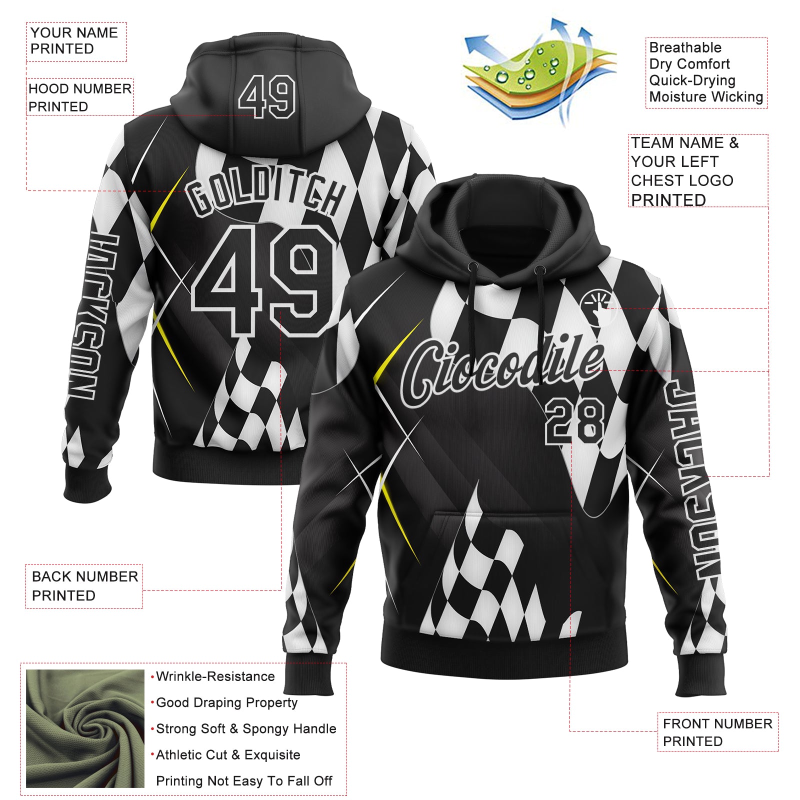 Custom Black White 3D Pattern Design Formula Auto Car Racing Motorsport Sports Pullover Sweatshirt Hoodie