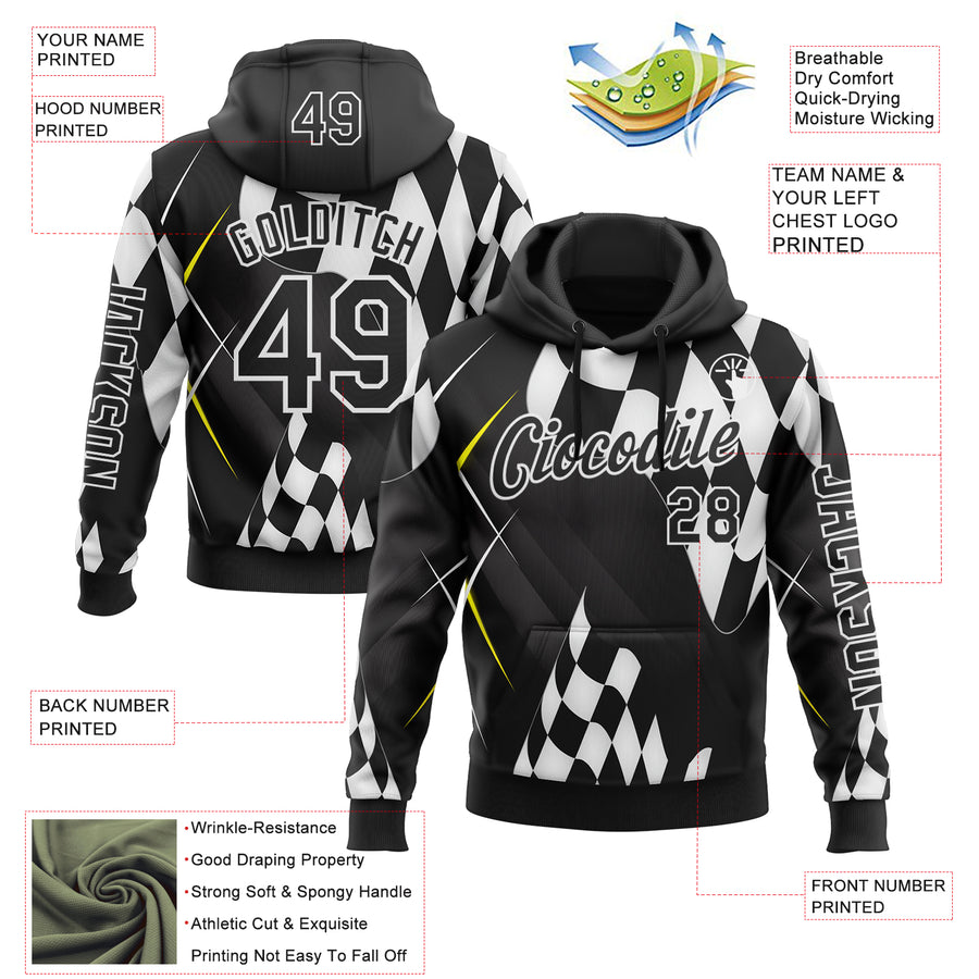 Custom Black White 3D Pattern Design Formula Auto Car Racing Motorsport Sports Pullover Sweatshirt Hoodie