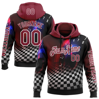 Custom Black Crimson-White 3D Pattern Design Formula Auto Car Racing Motorsport Sports Pullover Sweatshirt Hoodie