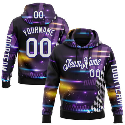 Custom Purple White Dark Purple-Black 3D Pattern Design Formula Auto Car Racing Motorsport Sports Pullover Sweatshirt Hoodie