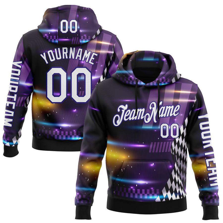 Custom Purple White Dark Purple-Black 3D Pattern Design Formula Auto Car Racing Motorsport Sports Pullover Sweatshirt Hoodie