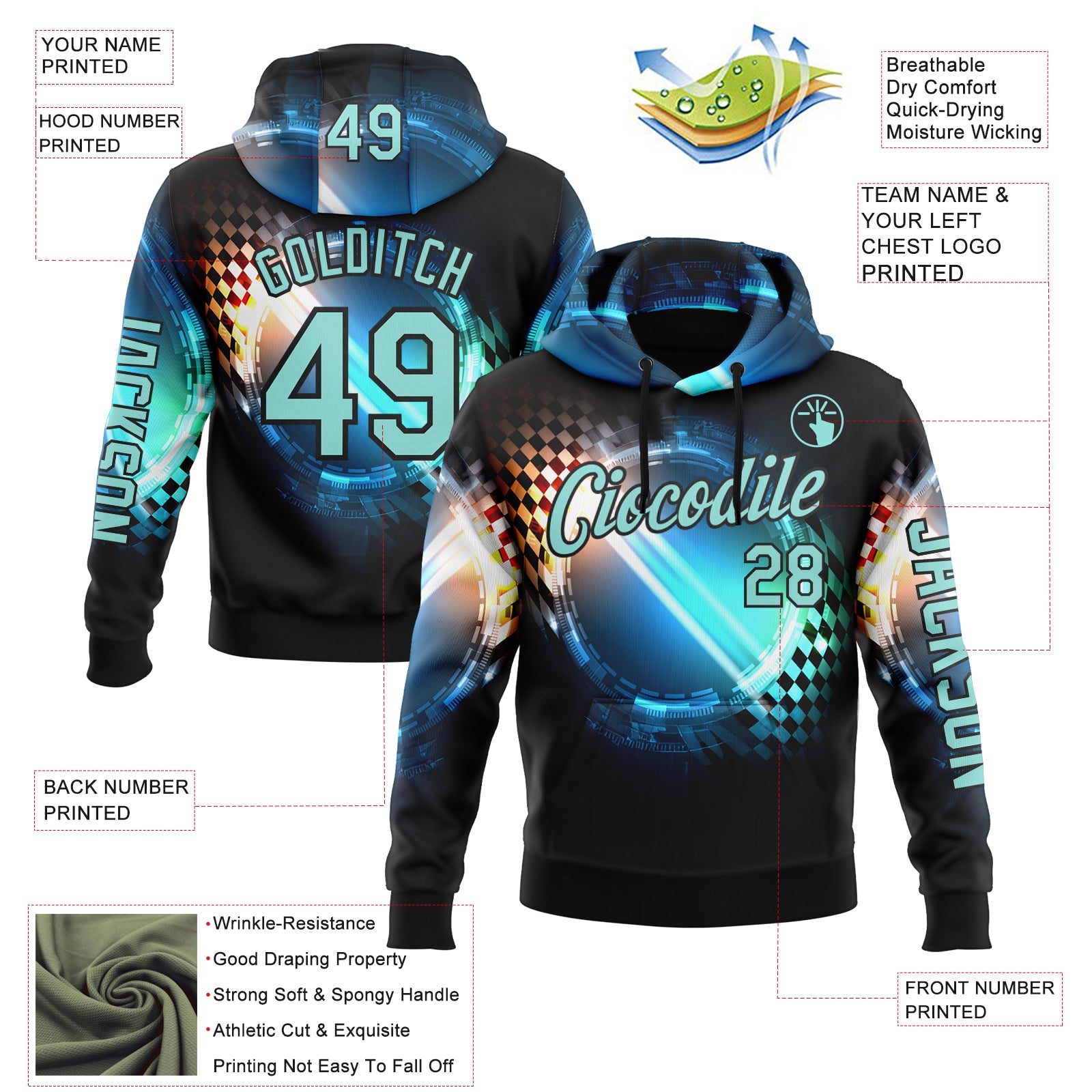 Custom Black Ice Blue-Blue 3D Pattern Design Formula Auto Car Racing Motorsport Sports Pullover Sweatshirt Hoodie