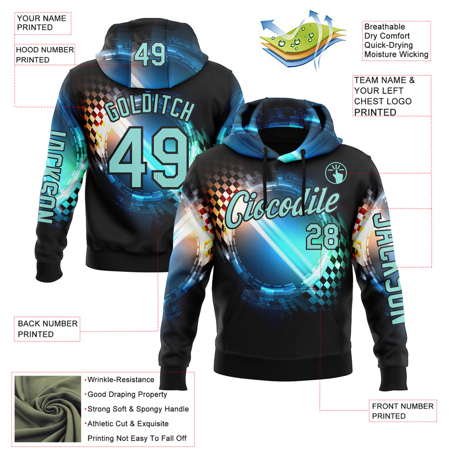 Custom Black Ice Blue-Blue 3D Pattern Design Formula Auto Car Racing Motorsport Sports Pullover Sweatshirt Hoodie