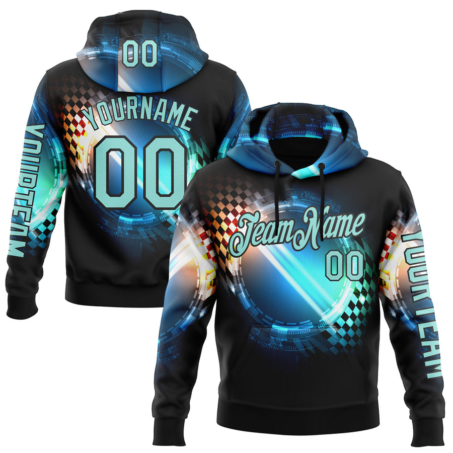 Custom Black Ice Blue-Blue 3D Pattern Design Formula Auto Car Racing Motorsport Sports Pullover Sweatshirt Hoodie