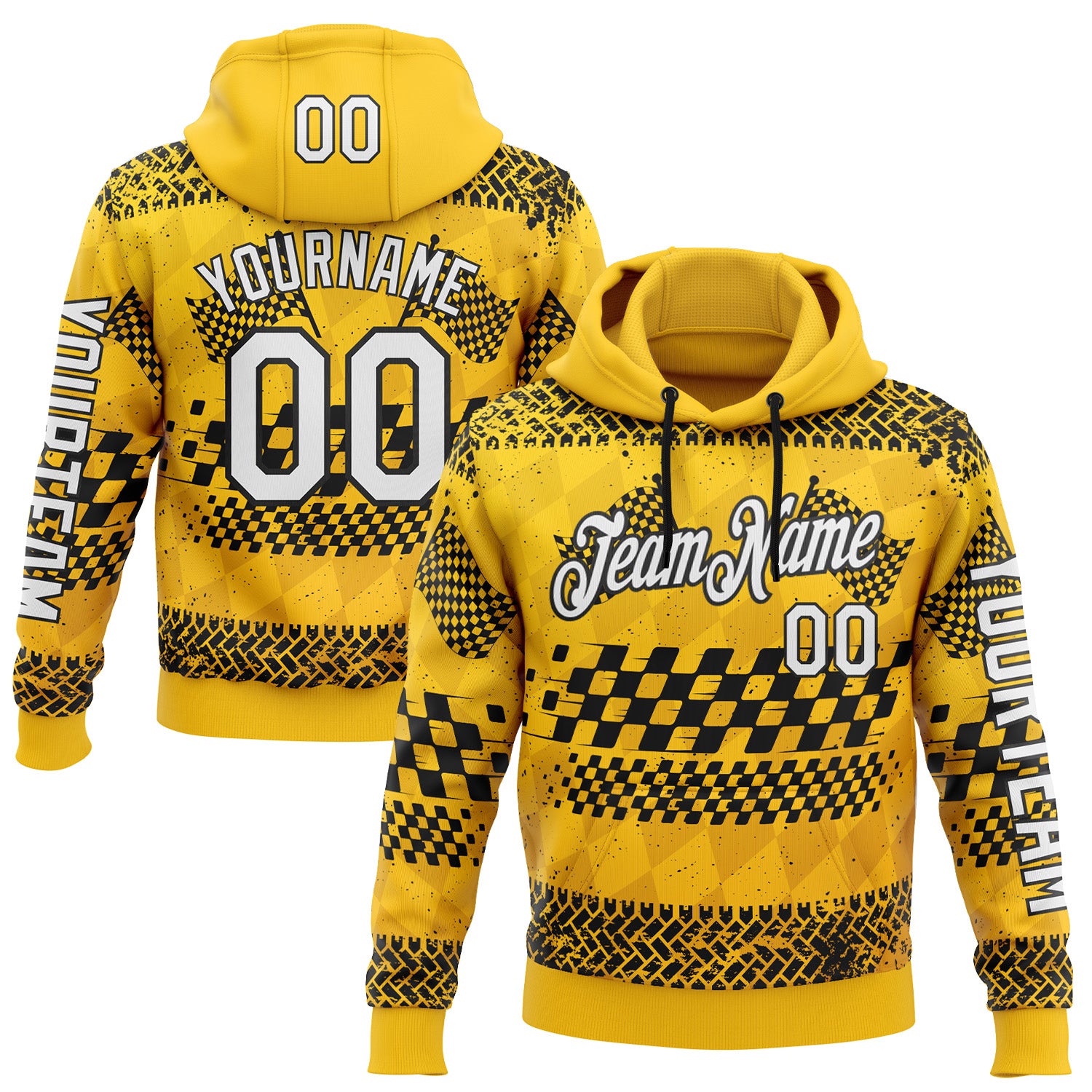 Custom Yellow White-Black 3D Pattern Design Formula Auto Car Racing Motorsport Sports Pullover Sweatshirt Hoodie