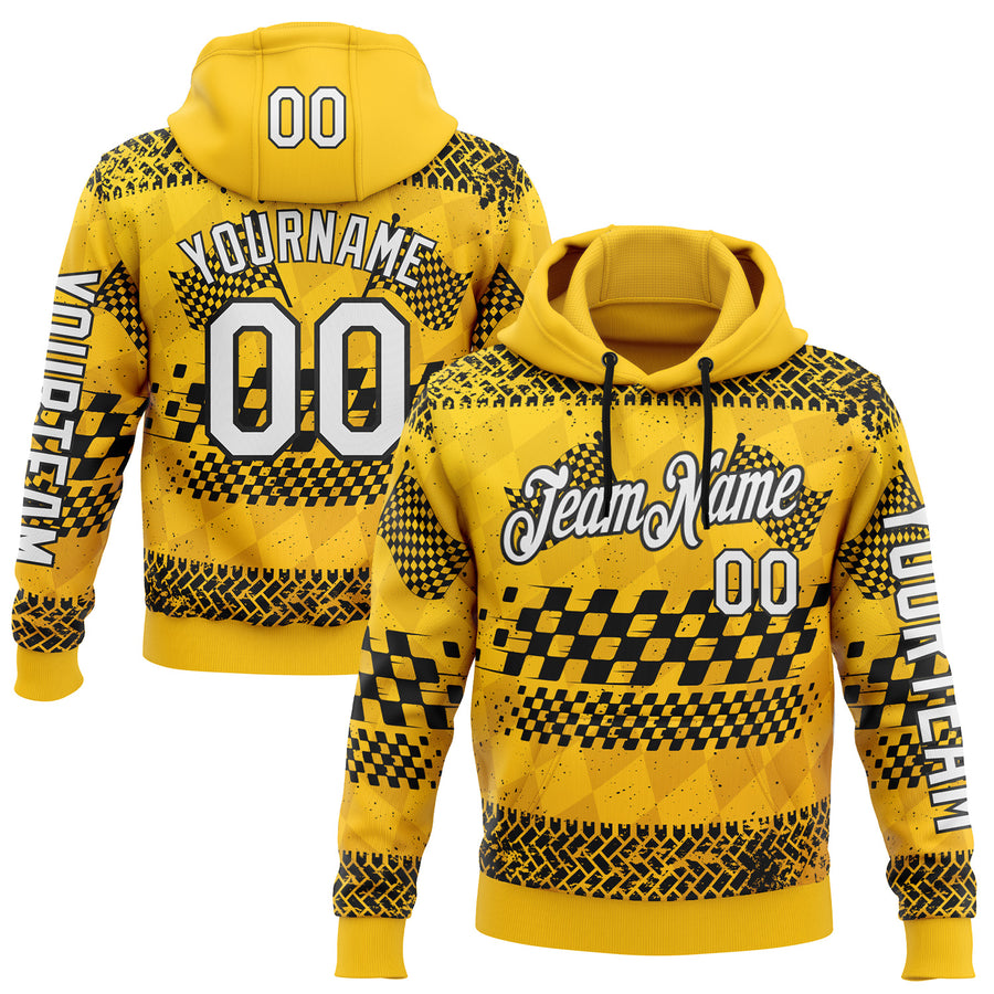 Custom Yellow White-Black 3D Pattern Design Formula Auto Car Racing Motorsport Sports Pullover Sweatshirt Hoodie