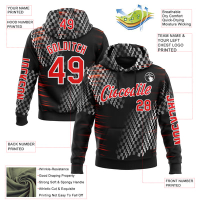 Custom Black Fire Red-White 3D Pattern Design Formula Auto Car Racing Motorsport Sports Pullover Sweatshirt Hoodie